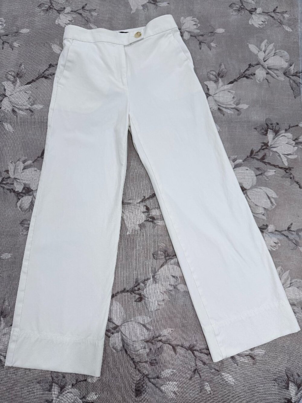 Ann Taylor White Wide Leg Cropped Pants 0P Petite Stretch High Rise Career